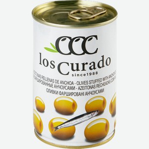 Оливки Los Curado фаршированные анчоусами зеленые, 300г, металлическая банка