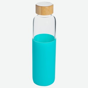 Бутылка для воды с бамбуковой крышкой в бирюзовом чехле 550 мл.