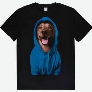 Футболка мужская Собака в капюшоне цвет: чёрный размер: в ассортименте