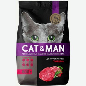 Сухой корм для взрослых кошек Cat&Man со вкусом Говядины, 800 г