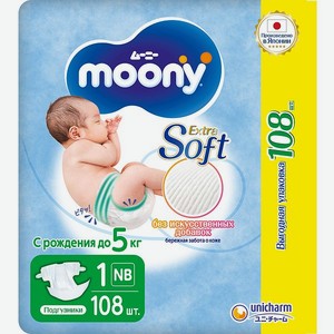Подгузники Moony Extra Soft 1/NB до 5кг 108шт