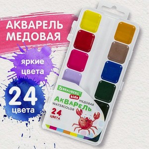 Краски акварельные Brauberg для рисования медовые 24 цвета