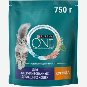Сухой корм Purina One для домашних стерилизованных кошек и кастрированных котов с курицей, 750г