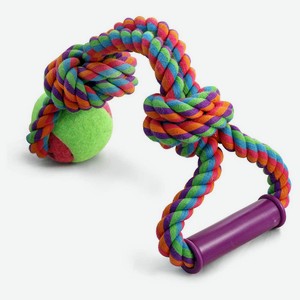 Игрушка для собак Triol Верёвка с ручкой 2 узла и мяч, 65х380 мм