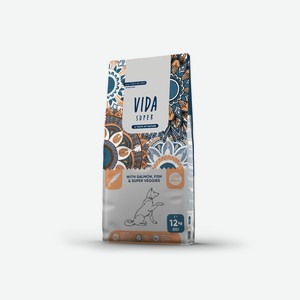 VIDA Super корм для взрослых собак средних и крупных пород с лососем, рыбой и овощами (12 кг)