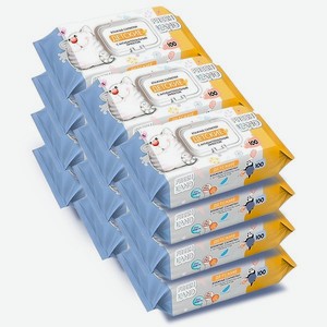 Влажные салфетки детские FRESHLAND Кот с антибактериальным эффектом 12х100 шт