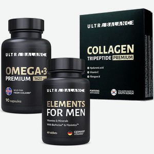 Спортивный комплекс для мужчин UltraBalance премиум набор Омега 3 мультивитамины и коллаген 30 саше