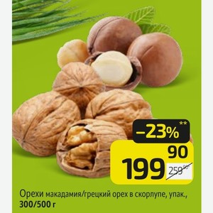 Орехи макадамия/грецкий орех в скорлупе, упак., 300/500 г