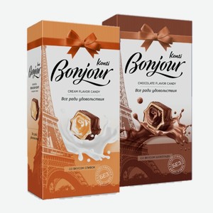 Набор конфет «Bonjour Konti»: со вкусом сливок, со вкусом шоколада; г.Курск, «КОНТИ», 80 г