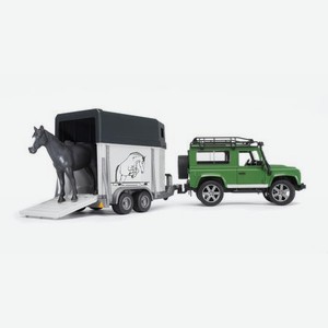 Машинка Bruder Внедорожник Land Rover Defender с прицепом-коневозкой и лошадью