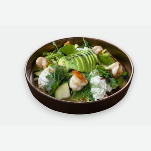 Зеленый салат и страчателла с креветками