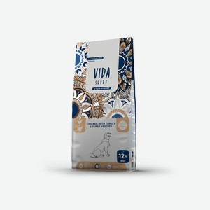VIDA Super корм для взрослых собак средних и крупных пород с курицей, индейкой и овощами (12 кг)