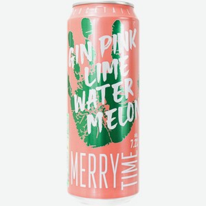Коктейли  Мерри Тайм  Розовый Джин Лайм Арбуз, слабоалкогольный напиток в жестяной банке, 430 мл