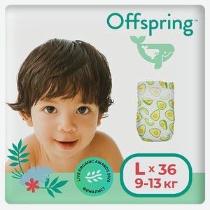 Подгузники Offspring L 9-13 кг 36 шт расцветка Авокадо