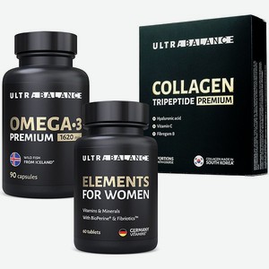 Спортивные витамины для женщин UltraBalance премиальный набор омега 3 и коллаген 30 саше порошок