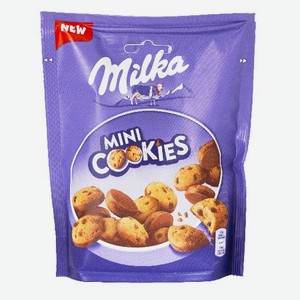 Печенье Milka Mini cookies с кусочками шоколада, частично покрытое молочным шоколадом, 0.1 кг