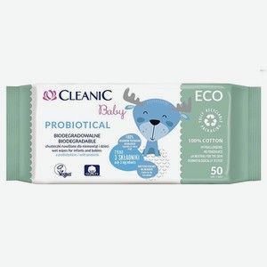 Салфетки влажные Cleanic Eco baby Probiotical 50шт с 0месяцев