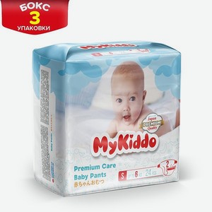Подгузники MyKiddo Premium для новорожденных 0-6 кг размер S 3уп по 24 шт