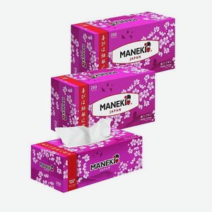 Салфетки бумажные Maneki Sakura с ароматом сакуры 2 слоя белые 250 шт 3 упаковки