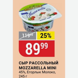 Сыр рассольный MOZZARELLA MINI 45%, Егорлык Молоко, 245 г