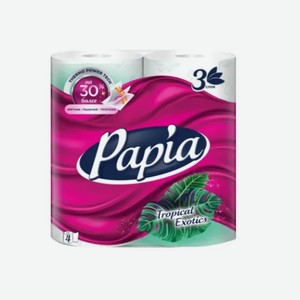Туалетная бумага Тропическая Экзотика 3 слоя Papia 4 рулона, 0.349 кг