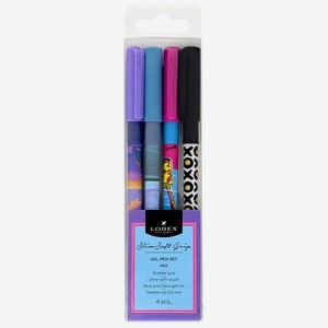 Ручки гелевые в наборе Lorex Stationery серия MIX SLIM SOFT GRIP 0.5 мм 4 шт синий и черный