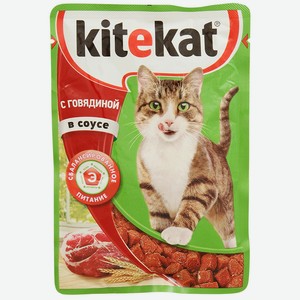 Влажный корм для кошек KITEKAT Говядина в соусе, 85 г
