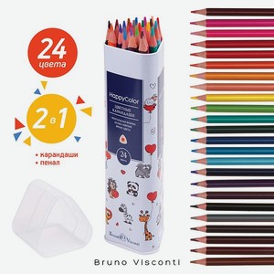 Карандаши цветные Bruno Visconti HappyColor 24 цвета в металлической тубе