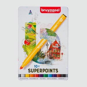 Набор фломастеров BRUYNZEEL Kids Super Point 10 цветов в металлическом коробе-пенале