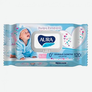 Влажные салфетки AURA Для детей Ultra comfort с экстрактом алоэ и витамином Е 120 шт