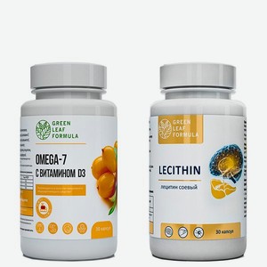 Набор Green Leaf Formula ОМЕГА 7 и ЛЕЦИТИН соевый для кишечника и иммунитета для сердца и сосудов 60 капсул