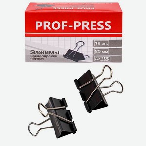 Зажим для бумаг Prof-Press черный 25мм набор 12шт коробке