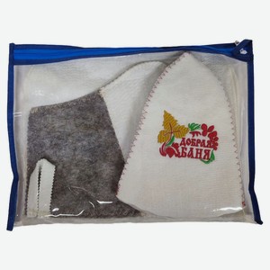 Набор для сауны OBSI С вышивкой, шапка с вышивкой+рукавица+коврик