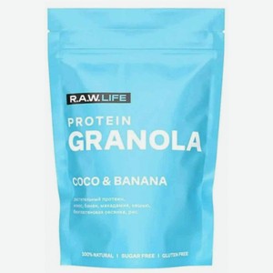 Гранола безглютеновая R.A.W. LIFE Protein с кокосом и бананом, без сахара, 220 г