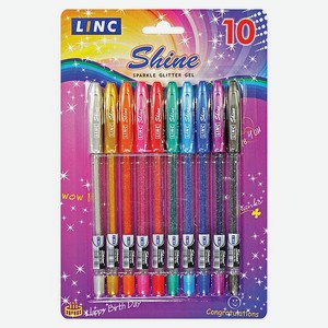 Ручки гелевые LINC Shine 1 мм ассорти с блестками 10 цветов