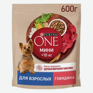 Корм для собак purina one® мини <10 кг, для активных, говядина и рис, сухой