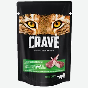 CRAVE 70гр Корм для взрослых кошек, с ягненком (пауч)