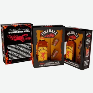 Напиток спиртной Fireball 0,75 л в подарочной упаковке + 2 шота