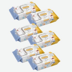 Влажные салфетки детские FRESHLAND Кот с антибактериальным эффектом 6х100 шт