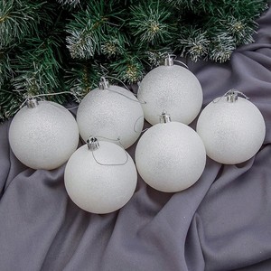 Набор шаров Зимнее волшебство пластик d-8 см 6 шт «Блестящая дымка» белый