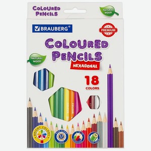 Карандаши цветные Brauberg для рисования набор 18 цветов шестигранные грифель мягкий
