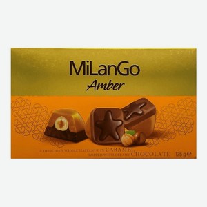 Конфеты Milango Amber с фундуком, карамелью, нугой и молочным шоколадом
