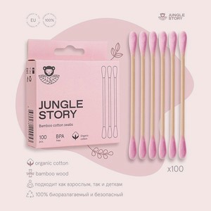 Бамбуковые ватные палочки Jungle Story розовые 100 шт. с органическим хлопком