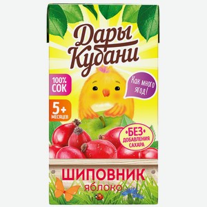 Сок 125 мл Дары Кубани для детей яблочно-шиповниковый восстановленный осветленный т/пак