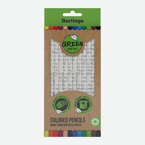 Карандаши цветные Berlingo SuperSoft Green Series 12 цветов из переработанной бумаги заточены картон европодвес