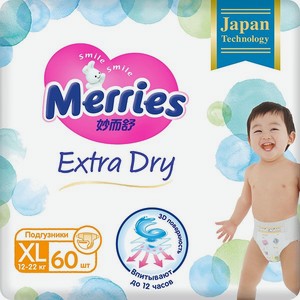 Подгузники Merries Extra Dry XL 12-20кг 60шт