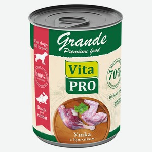 Корм консервированный для собак Vita Pro Grande утка с кроликом кусочки в соусе, 970 г