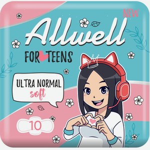Прокладки ALLWELL Ultra normal soft for Teens; soft deo 10шт