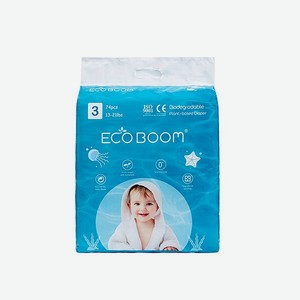 Эко подгузники детские ECO BOOM размер 3/M для детей весом 6-10 кг 74 шт