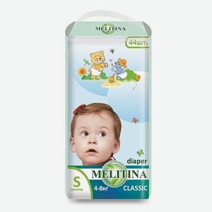 Подгузники Melitina для детей Classic размер S 4-8 кг 44 шт 50-8444